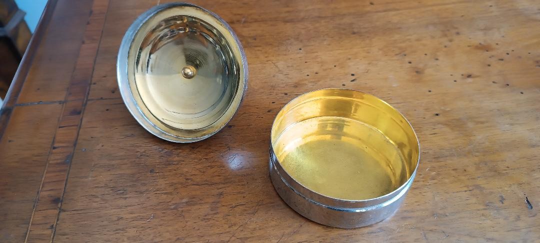 Antique Silver-plated Brass Pyx For Holding Wafers, Early 20th Century-photo-4