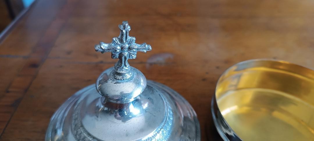 Antique Silver-plated Brass Pyx For Holding Wafers, Early 20th Century-photo-1