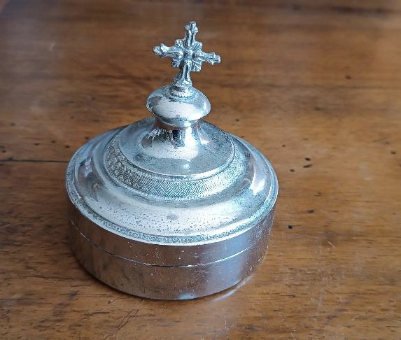 Antique Silver-plated Brass Pyx For Holding Wafers, Early 20th Century