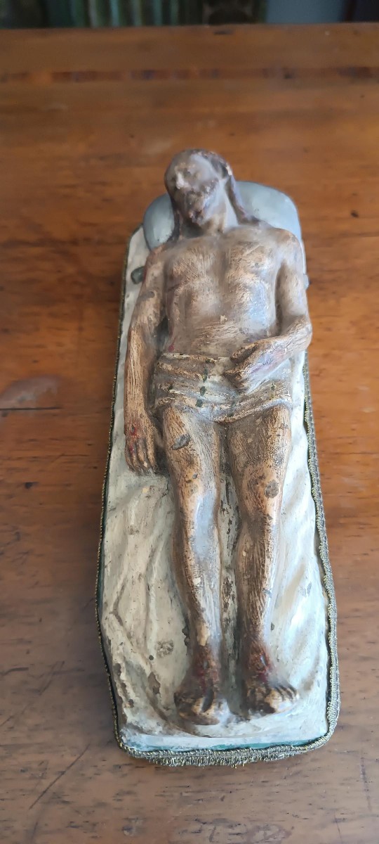 Small Sculpture Of Christ Deposed In Stucco, 18th Century-photo-4