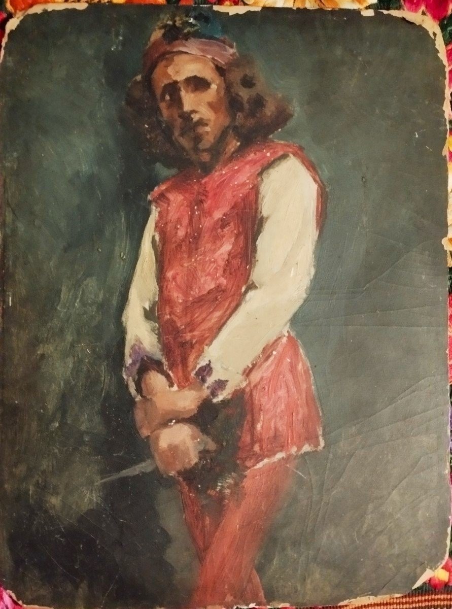 Peinture ancienne, huile sur carton, esquisse-photo-2