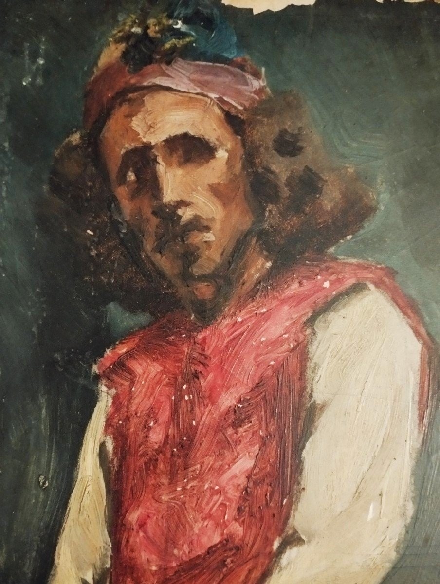 Peinture ancienne, huile sur carton, esquisse-photo-3