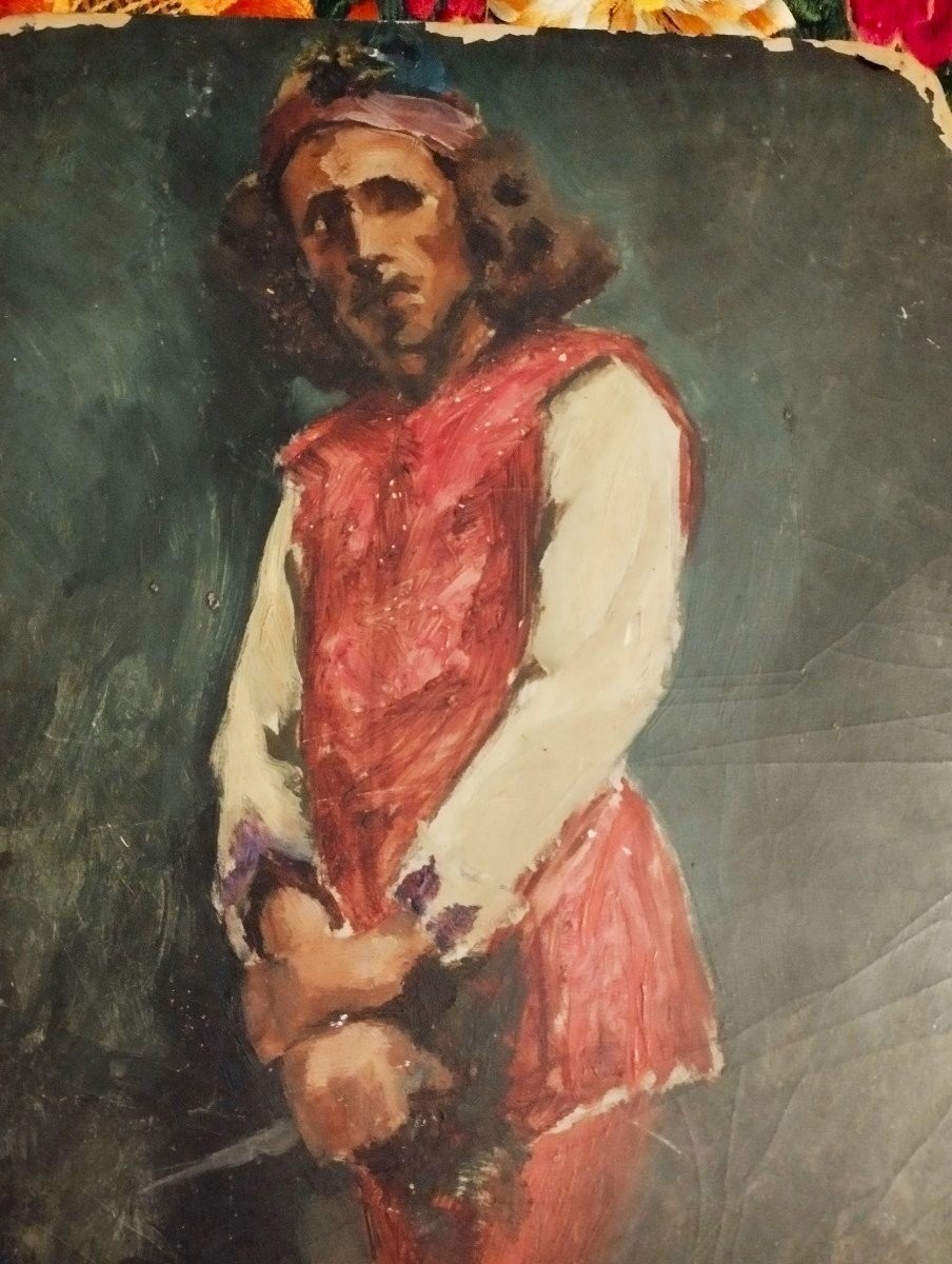 Peinture ancienne, huile sur carton, esquisse-photo-4