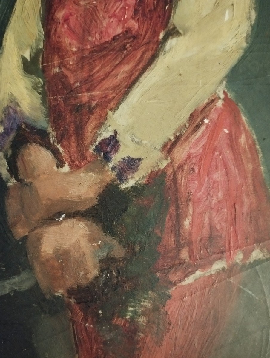 Peinture ancienne, huile sur carton, esquisse-photo-1