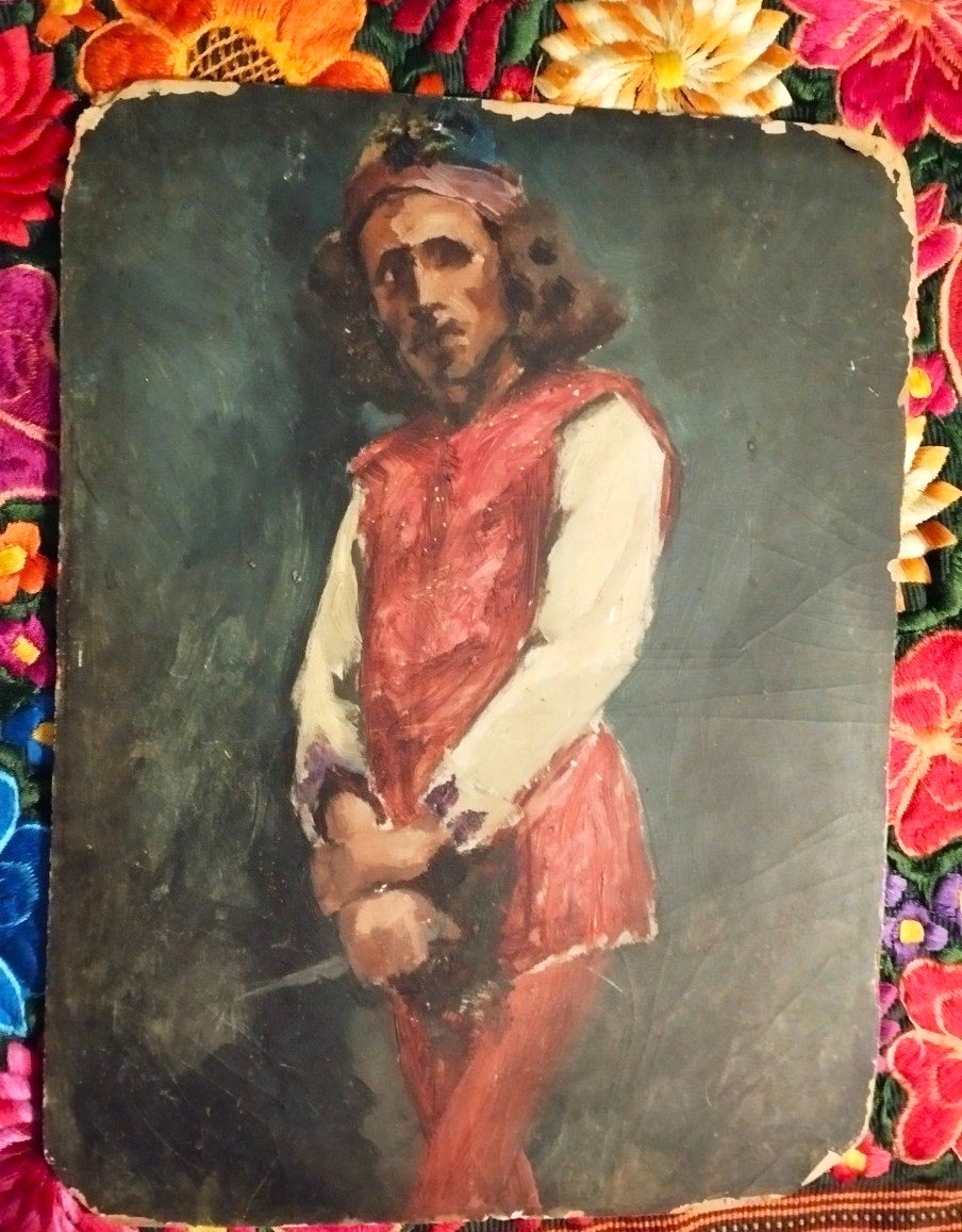 Peinture ancienne, huile sur carton, esquisse