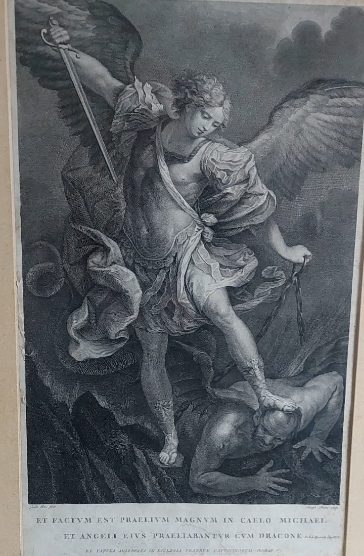 Engraving Saint Michael The Archangel Crushes The Devil "giovanni Perini" XVIII-photo-2
