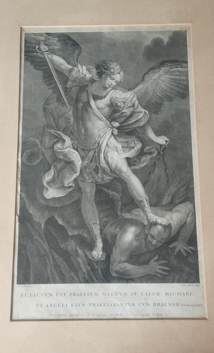 Engraving Saint Michael The Archangel Crushes The Devil "giovanni Perini" XVIII-photo-8