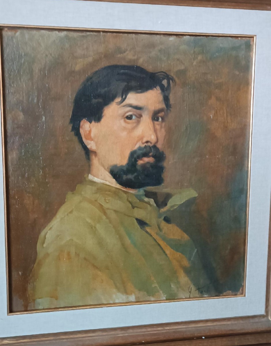Oil On Canvas Portrait From The 1920s - Painted On The Back - Giuseppe Torelli (1881 -1959)-photo-3
