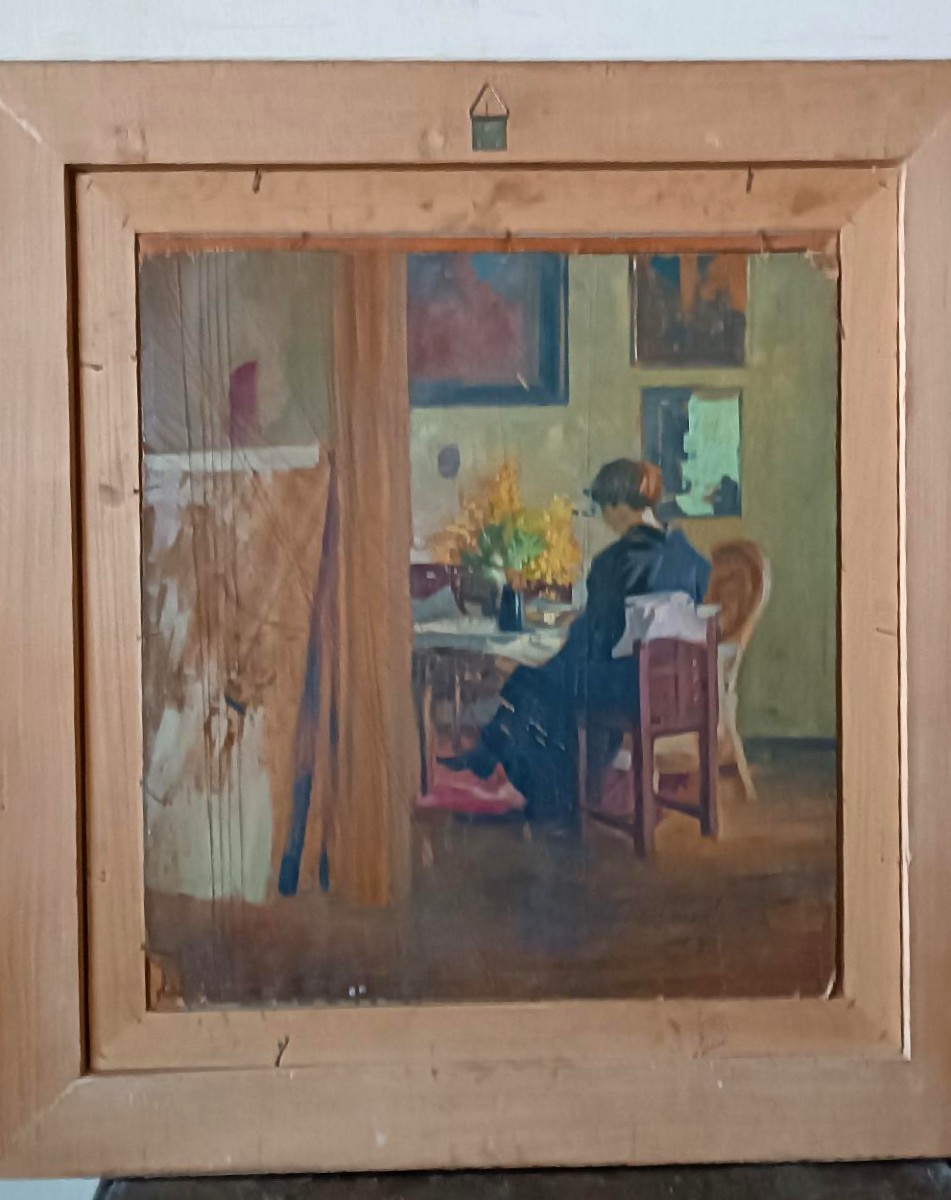 Oil On Canvas Portrait From The 1920s - Painted On The Back - Giuseppe Torelli (1881 -1959)-photo-4