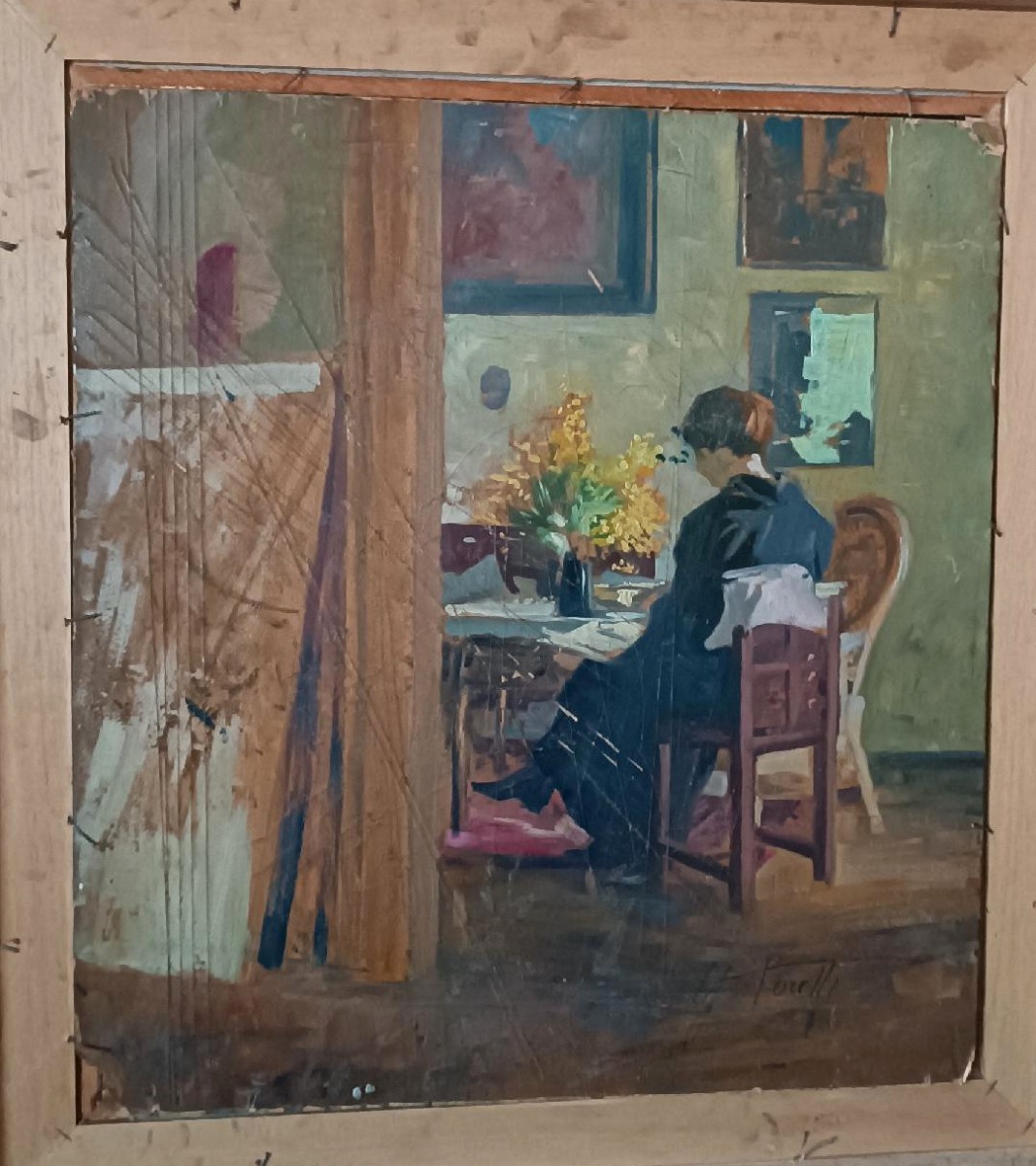 Oil On Canvas Portrait From The 1920s - Painted On The Back - Giuseppe Torelli (1881 -1959)-photo-3