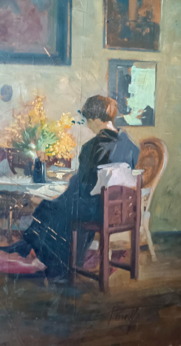 Oil On Canvas Portrait From The 1920s - Painted On The Back - Giuseppe Torelli (1881 -1959)-photo-4