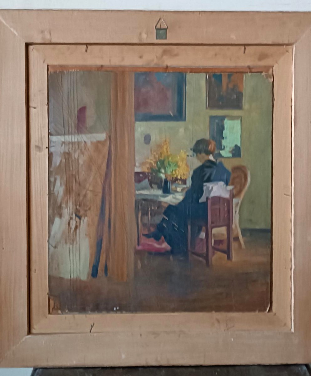Oil On Canvas Portrait From The 1920s - Painted On The Back - Giuseppe Torelli (1881 -1959)-photo-7