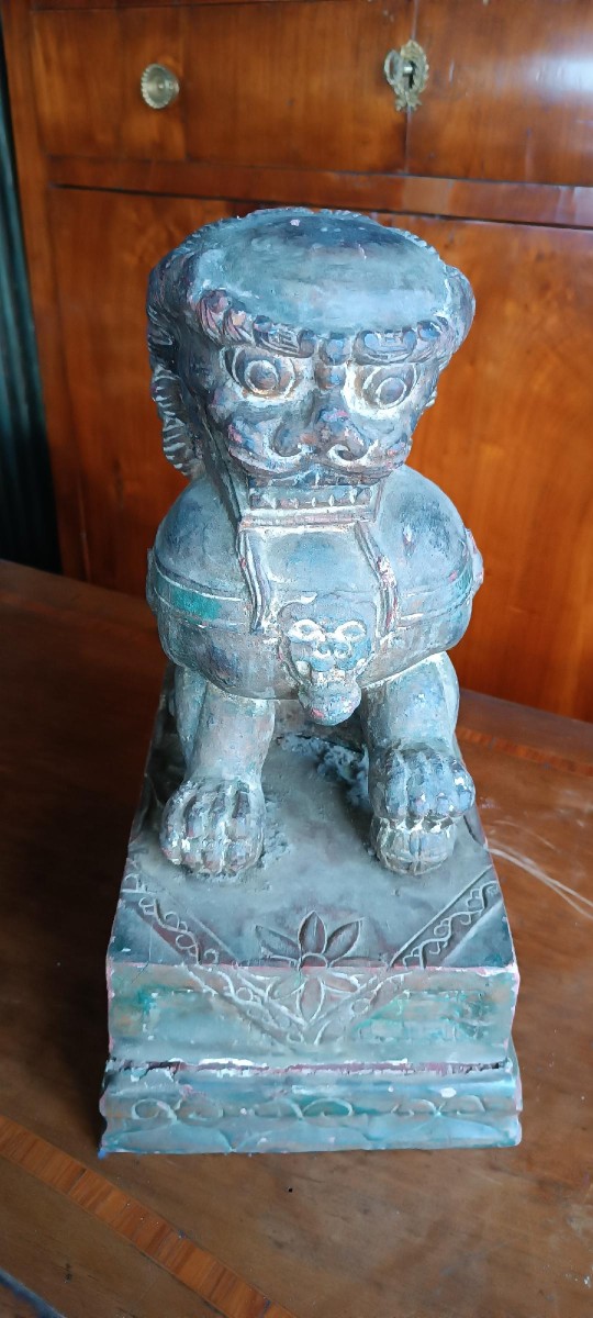 Lacquered Wooden Pho Dog - China, Early 20th Century-photo-2