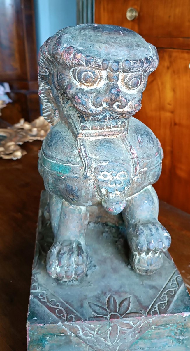 Lacquered Wooden Pho Dog - China, Early 20th Century-photo-3
