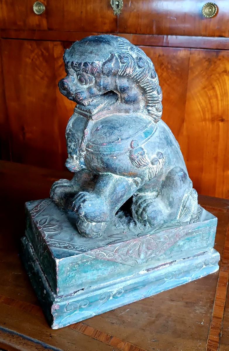 Lacquered Wooden Pho Dog - China, Early 20th Century-photo-4
