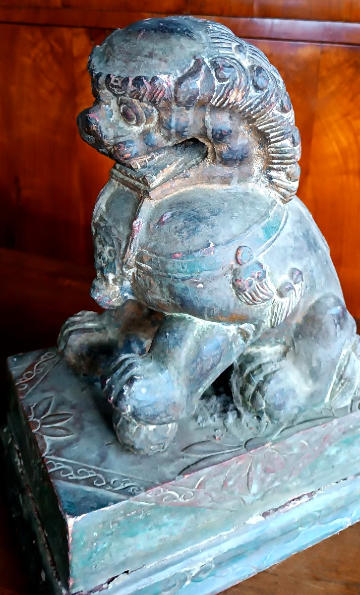 Lacquered Wooden Pho Dog - China, Early 20th Century-photo-2