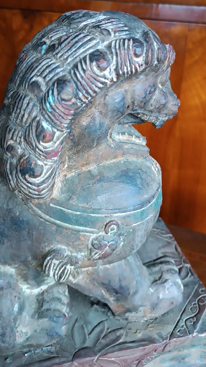 Lacquered Wooden Pho Dog - China, Early 20th Century-photo-4