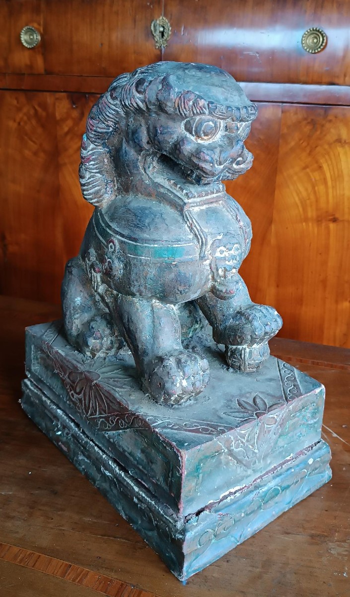 Lacquered Wooden Pho Dog - China, Early 20th Century-photo-8