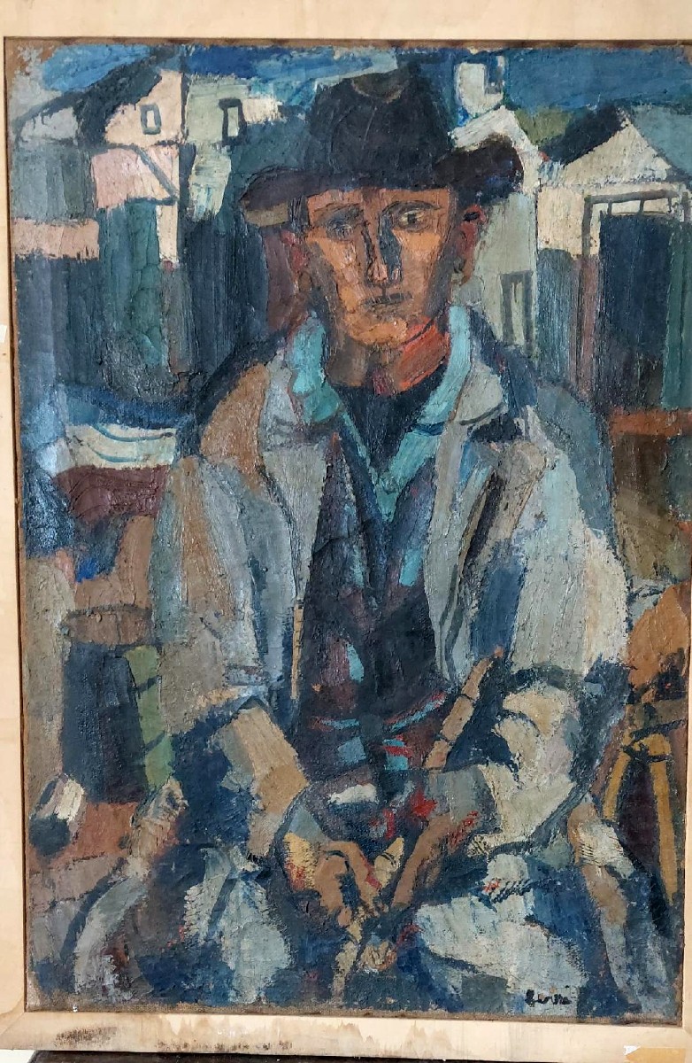 Large Oil On Canvas Ferruccio Ferri -1955 - "the Fisherman" Canvas 105x75 Cm-photo-2