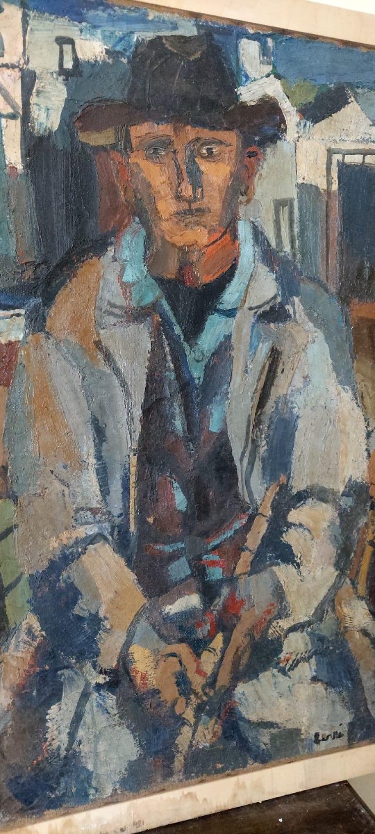 Large Oil On Canvas Ferruccio Ferri -1955 - "the Fisherman" Canvas 105x75 Cm-photo-3