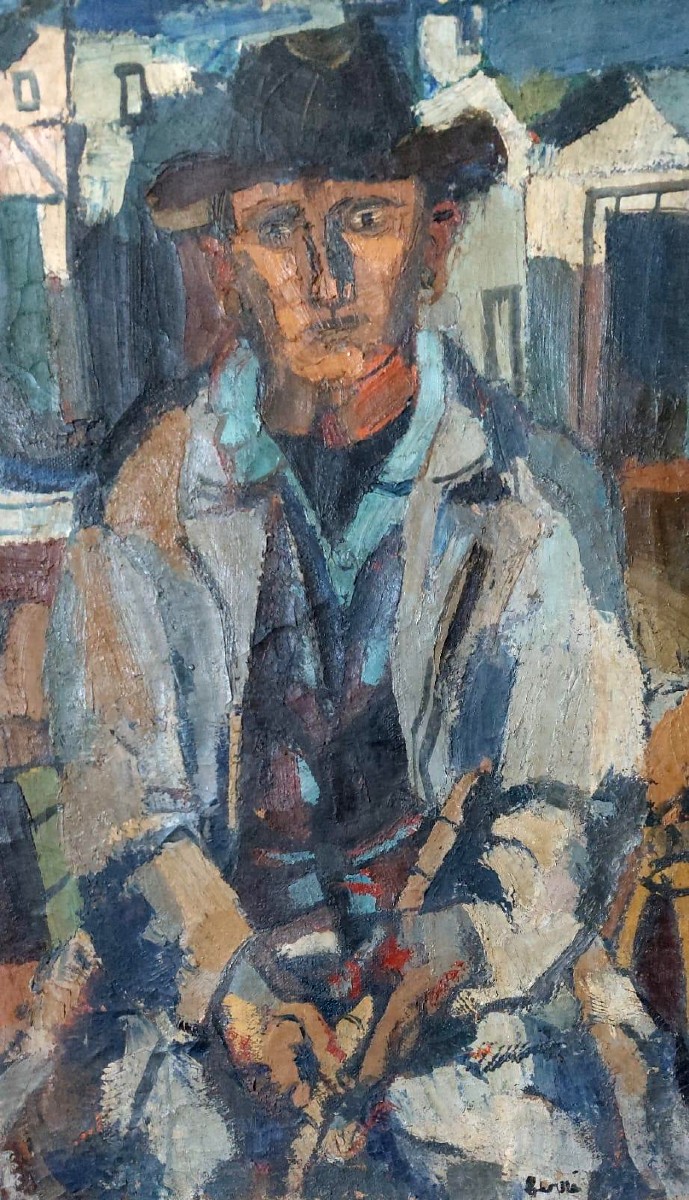 Large Oil On Canvas Ferruccio Ferri -1955 - "the Fisherman" Canvas 105x75 Cm-photo-4