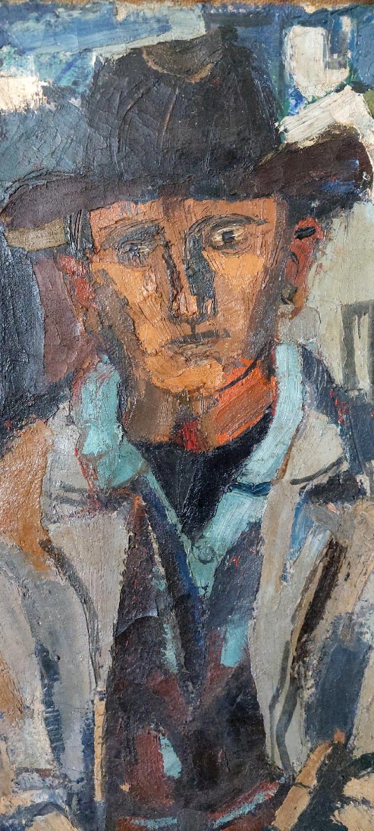 Large Oil On Canvas Ferruccio Ferri -1955 - "the Fisherman" Canvas 105x75 Cm-photo-1