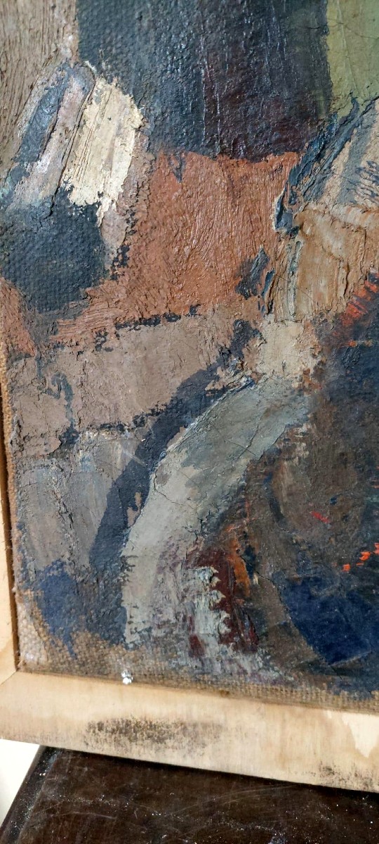 Large Oil On Canvas Ferruccio Ferri -1955 - "the Fisherman" Canvas 105x75 Cm-photo-5