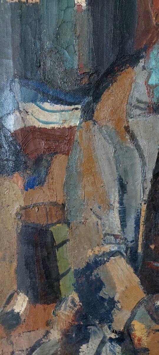 Large Oil On Canvas Ferruccio Ferri -1955 - "the Fisherman" Canvas 105x75 Cm-photo-6