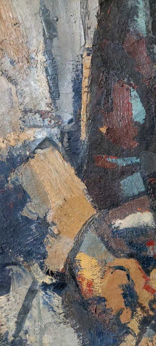 Large Oil On Canvas Ferruccio Ferri -1955 - "the Fisherman" Canvas 105x75 Cm-photo-7