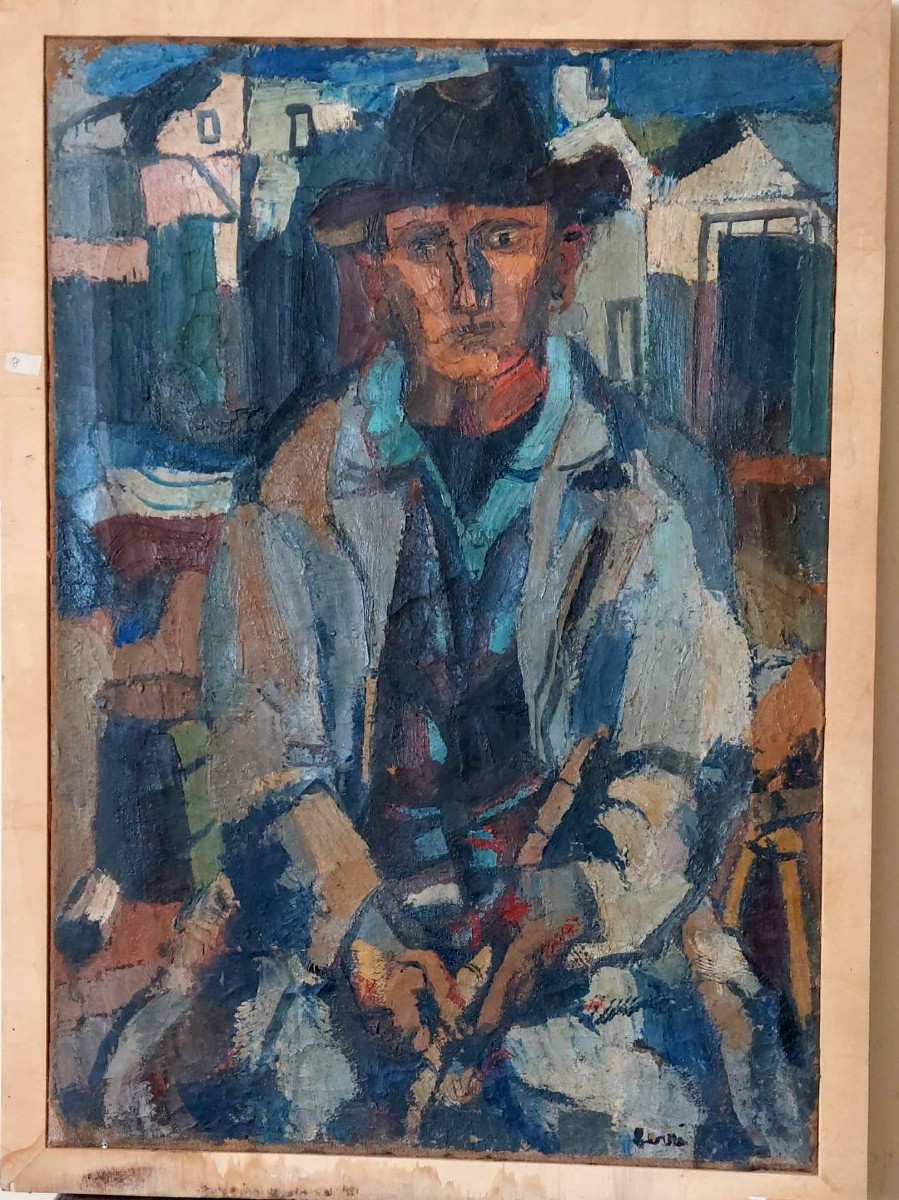 Large Oil On Canvas Ferruccio Ferri -1955 - "the Fisherman" Canvas 105x75 Cm
