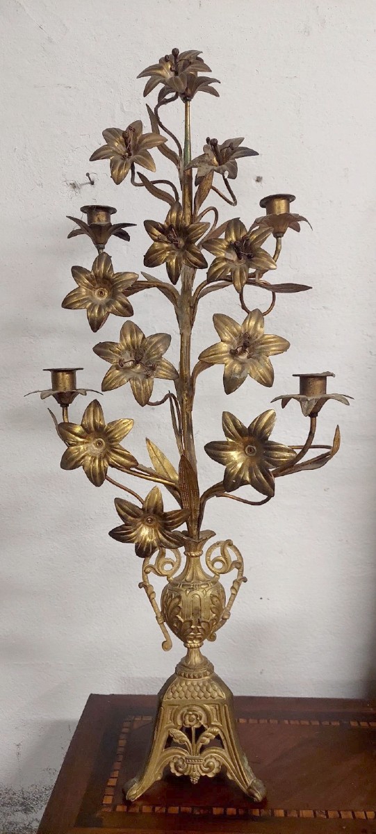 Gilt Bronze Candlestick, France, Late 19th Century-photo-2