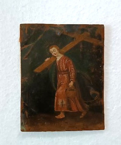 Small Painting On Copper Saint Christopher 17th/18th Century-photo-2