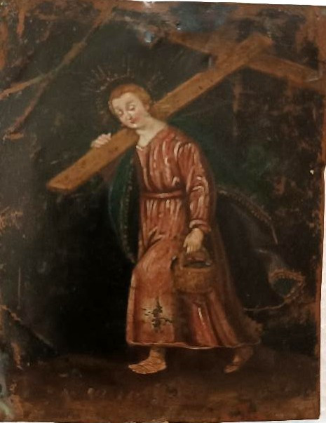 Small Painting On Copper Saint Christopher 17th/18th Century-photo-4
