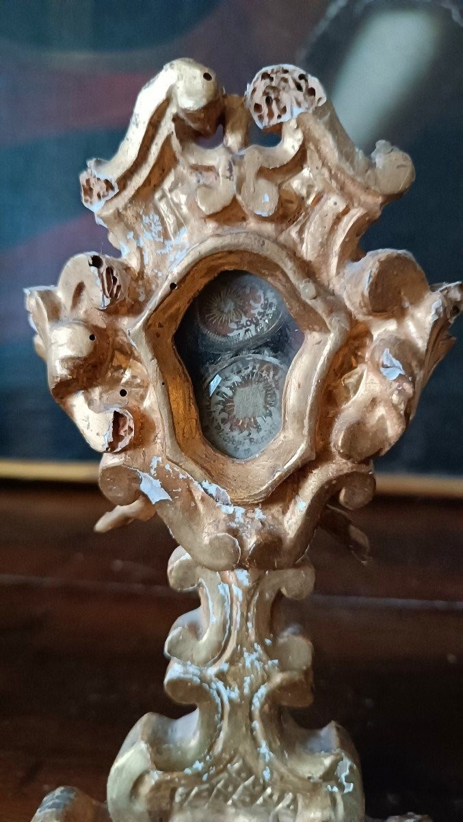 18th Century Gilded Wooden Reliquary, Relics Of San Filippo Benizi And San Gregorio-photo-3
