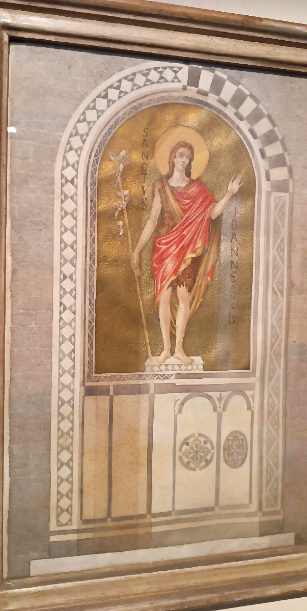 Aquarelle sur papier avec cadre, début des années 1900, Saint Jean-Baptiste-photo-3