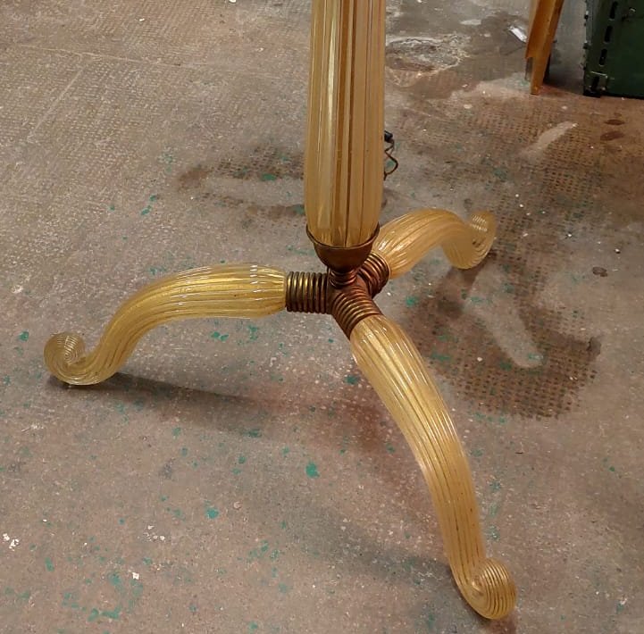 Barovier & Toso Lampadaire Tripode Verre Murano Doré 1930/40-photo-3