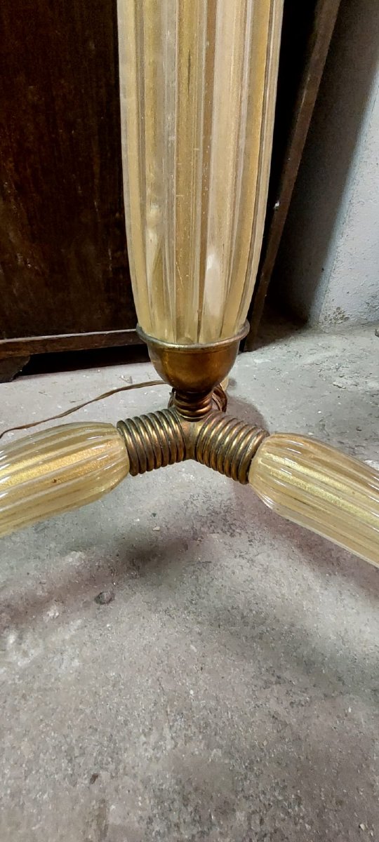 Barovier & Toso Lampadaire Tripode Verre Murano Doré 1930/40-photo-2