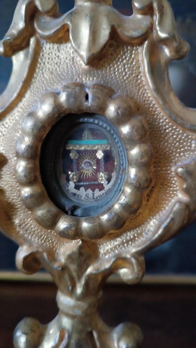 18th Century Gilded Wooden Reliquary -   Relic Of Saint Lucia-photo-3