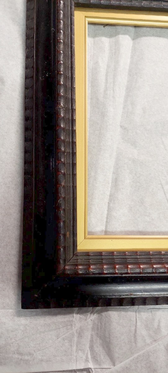 Antique Ebonized Wood Frame Guilloché Late 19th Century Renaissance Style-photo-3