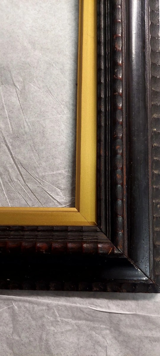 Antique Ebonized Wood Frame Guilloché Late 19th Century Renaissance Style-photo-4