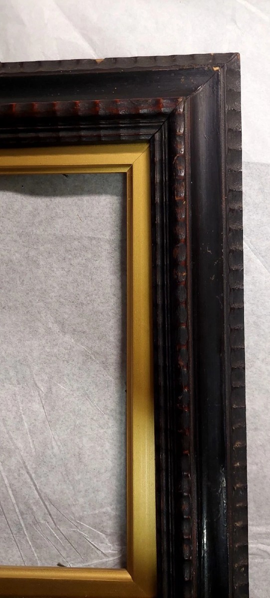 Antique Ebonized Wood Frame Guilloché Late 19th Century Renaissance Style-photo-1