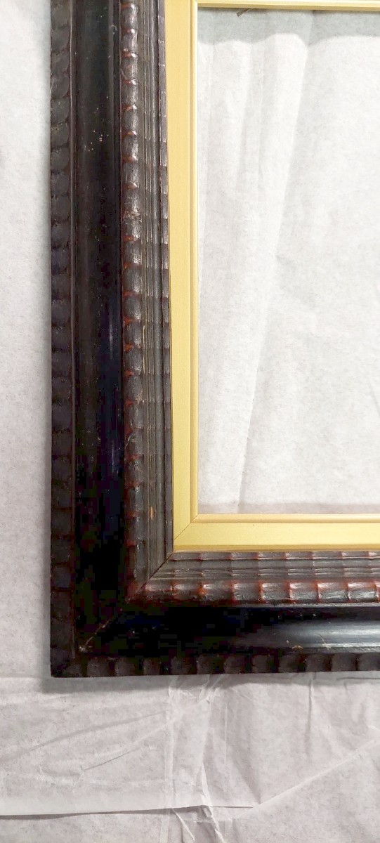 Antique Ebonized Wood Frame Guilloché Late 19th Century Renaissance Style-photo-3