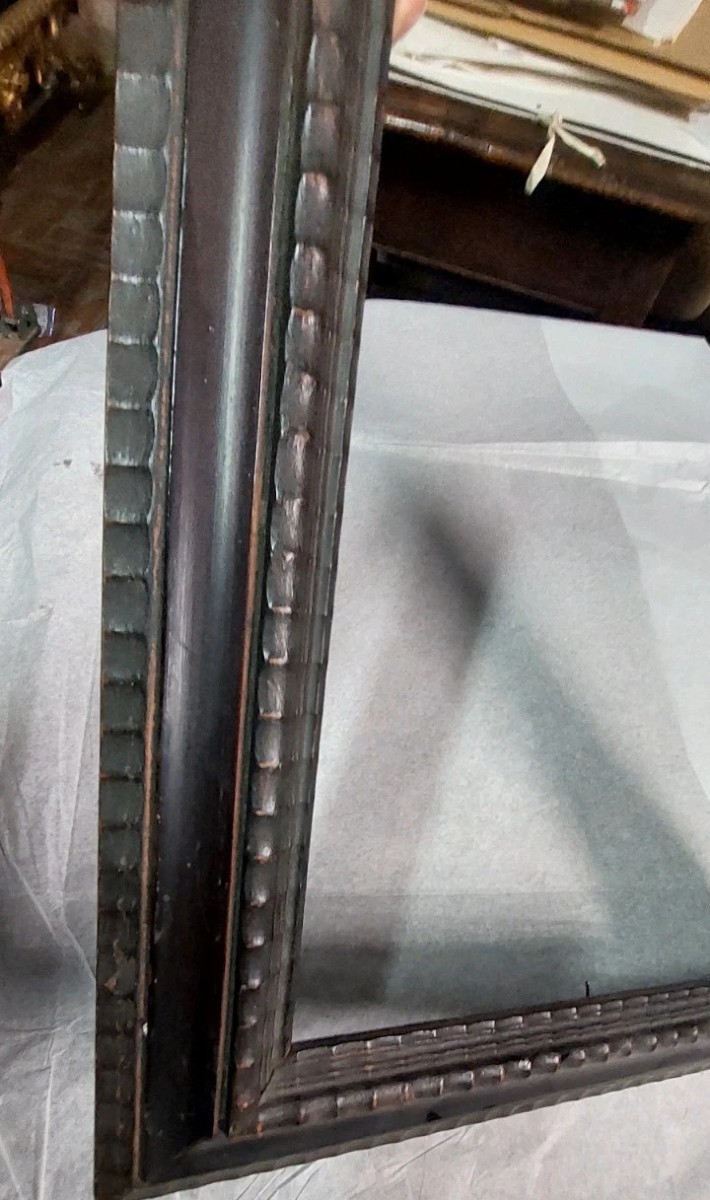 Antique Ebonized Wood Frame Guilloché Late 19th Century Renaissance Style-photo-3