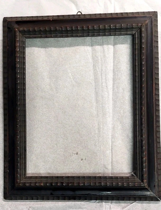 Antique Ebonized Wood Frame Guilloché Late 19th Century Renaissance Style-photo-1