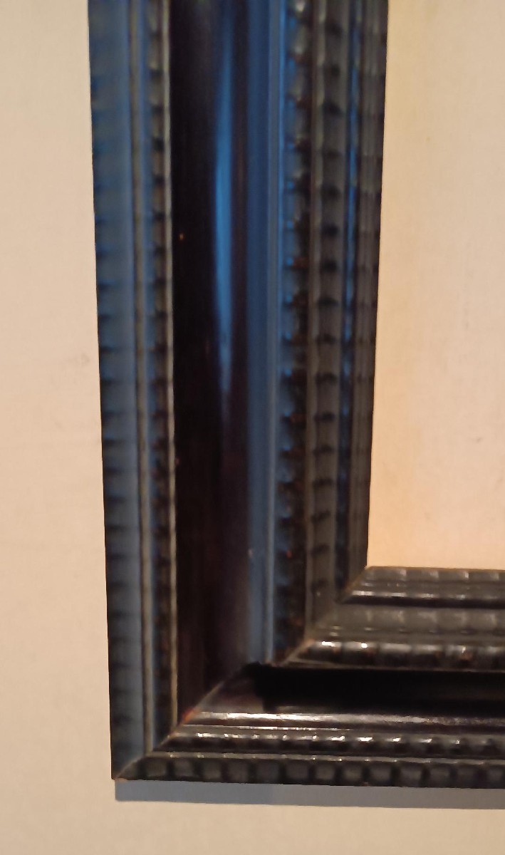 Antique Ebonized Wood Frame Guilloché Late 19th Century Renaissance Style-photo-1