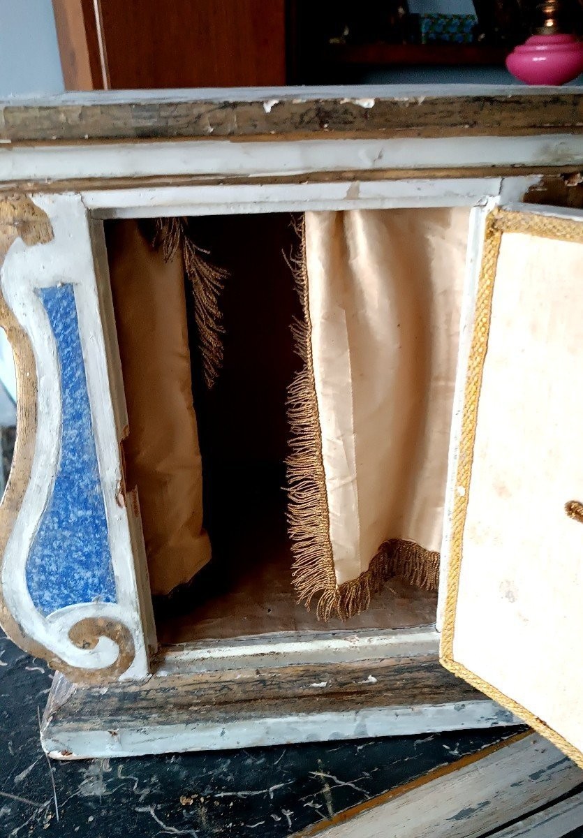 Ancient 18th Century Painted And Gilded Wooden Tabernacle-photo-4