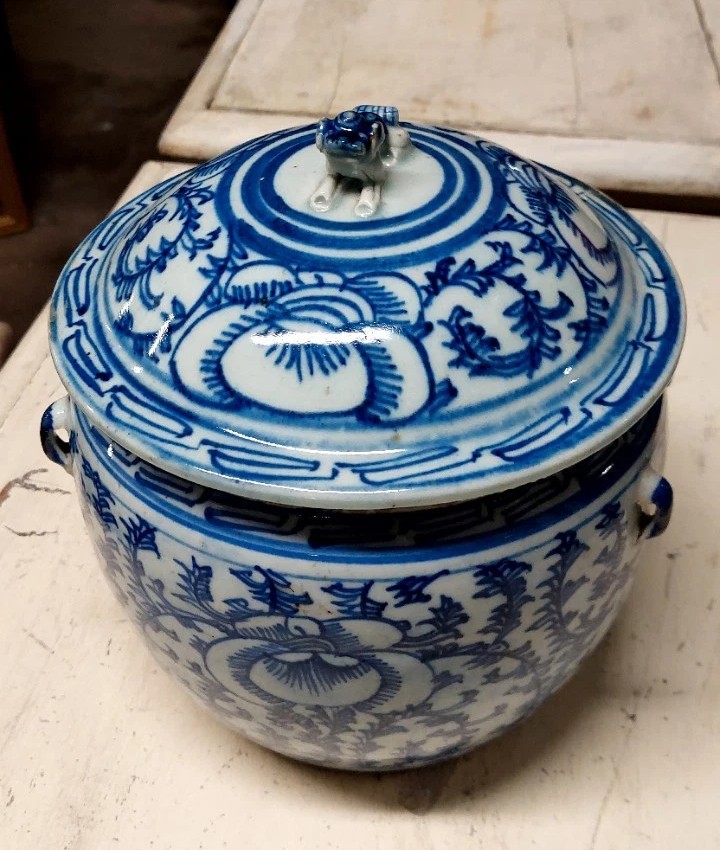 Vase antique en porcelaine bleue et blanche de Chine, époque Qing, XIXe siècle-photo-2