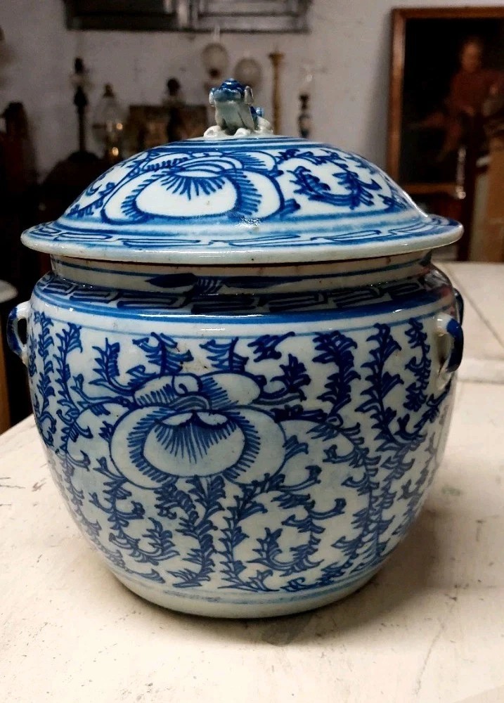 Vase antique en porcelaine bleue et blanche de Chine, époque Qing, XIXe siècle