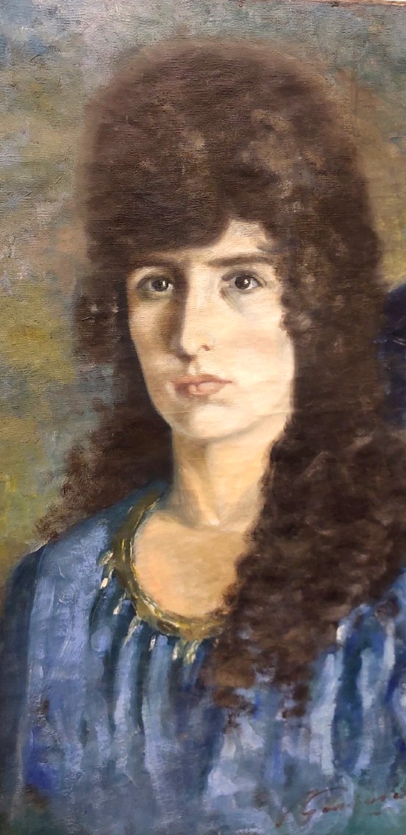 Portrait de femme sur toile, début du XXe siècle, signé-photo-4