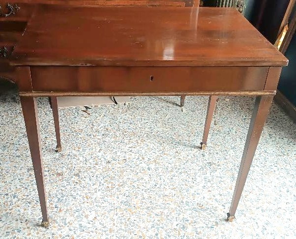 Table à écrire ancienne - plateau coulissant - acajou - Louis XVI-photo-2